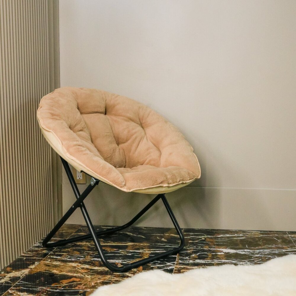Adult Folding Faux Fur Moon Chair 33"x16"x32.5" | Champagne